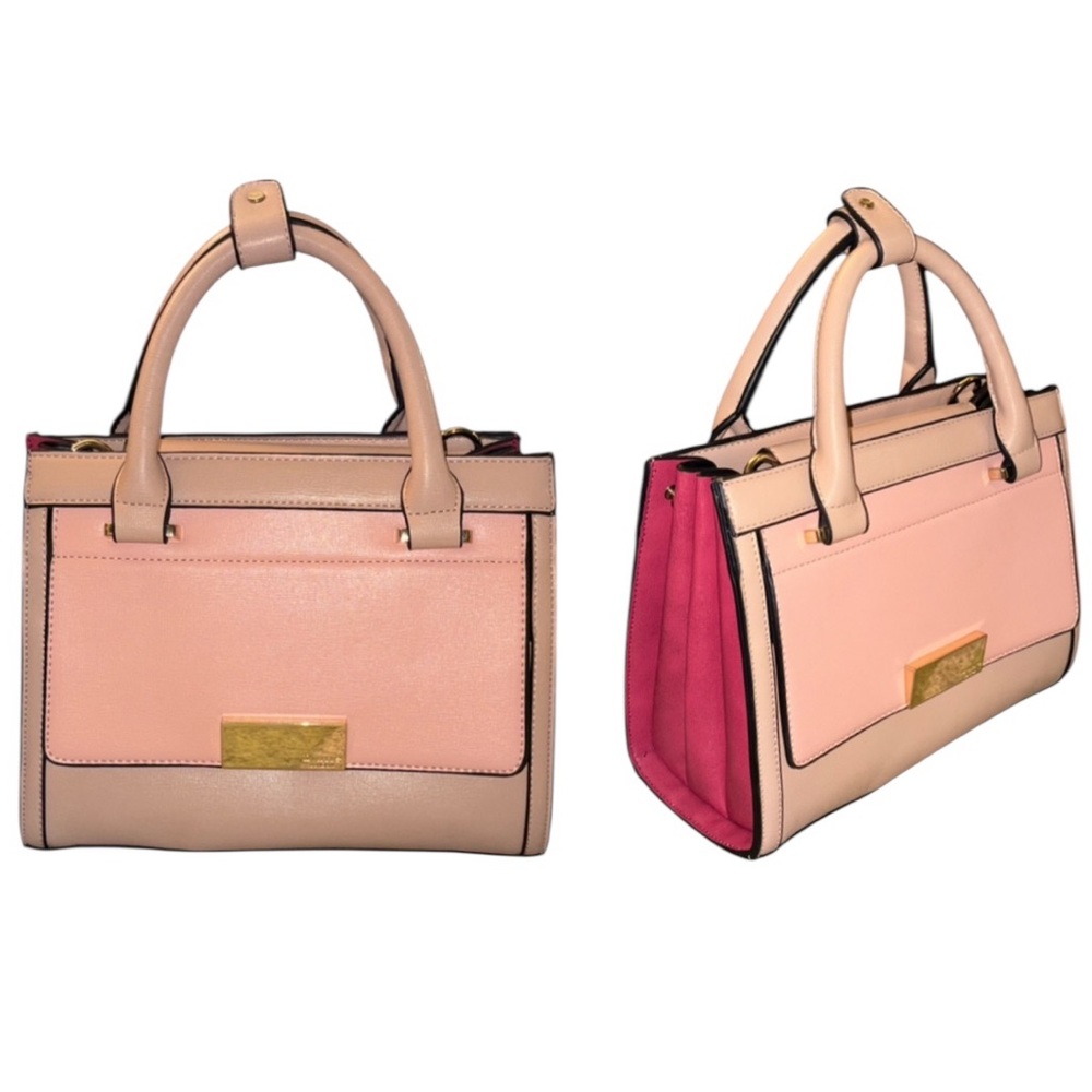 NEW DUNE Blush Pink & Beige Leather Double Handle Handbag Clutch Bag